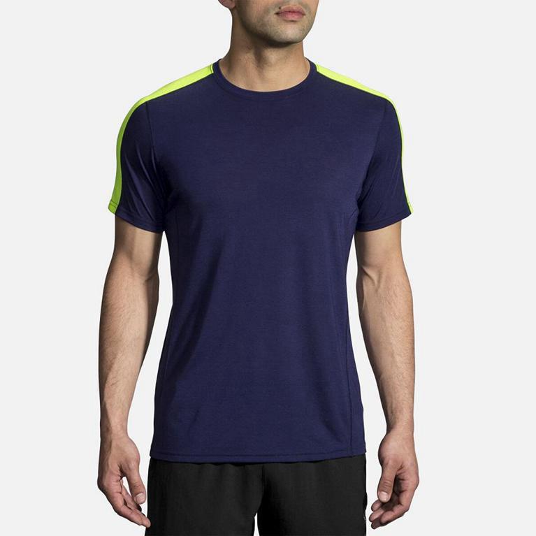 Brooks Distance Mens Short Sleeve Running Shirt - Blue - Indonesia (UMSE-70689)